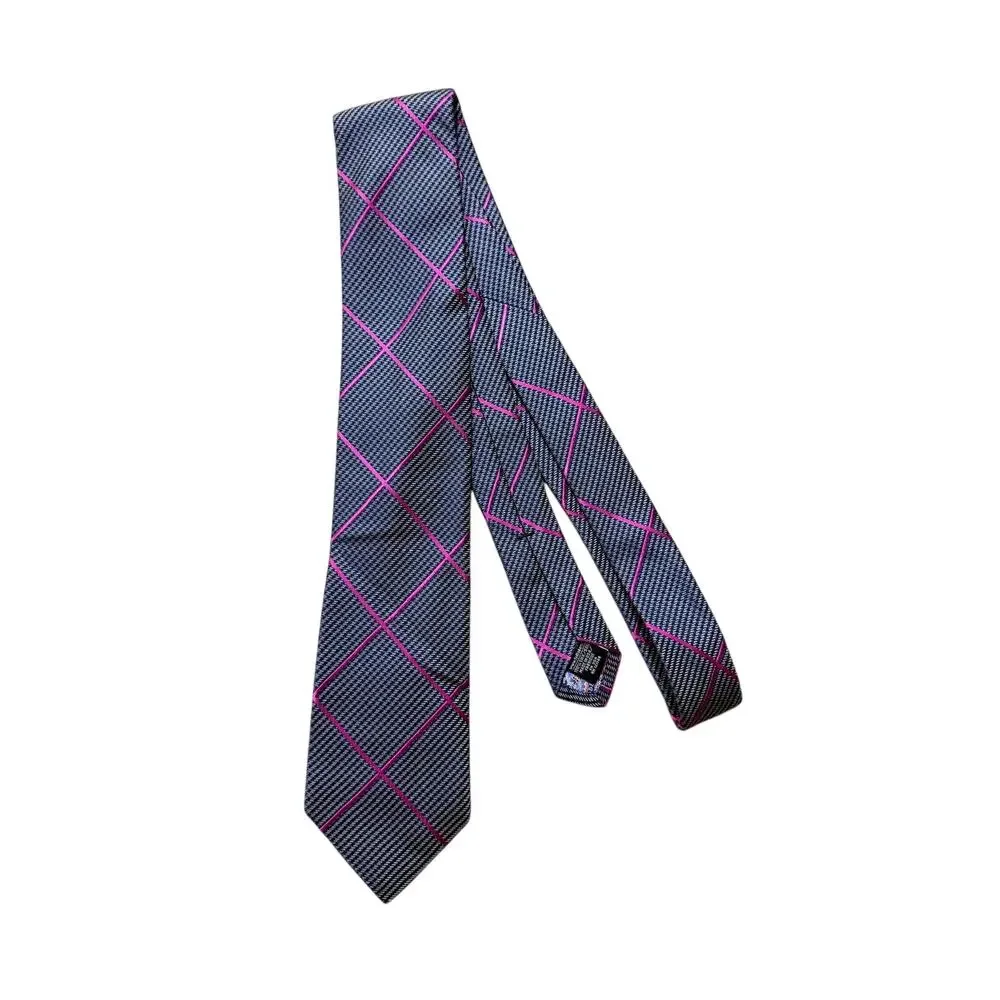 Ted Baker London Grey & Pink Textured Crosshatch 100% Silk Necktie